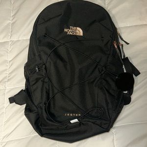 The Northface Jester Backpack Black Rose Gold Detailing